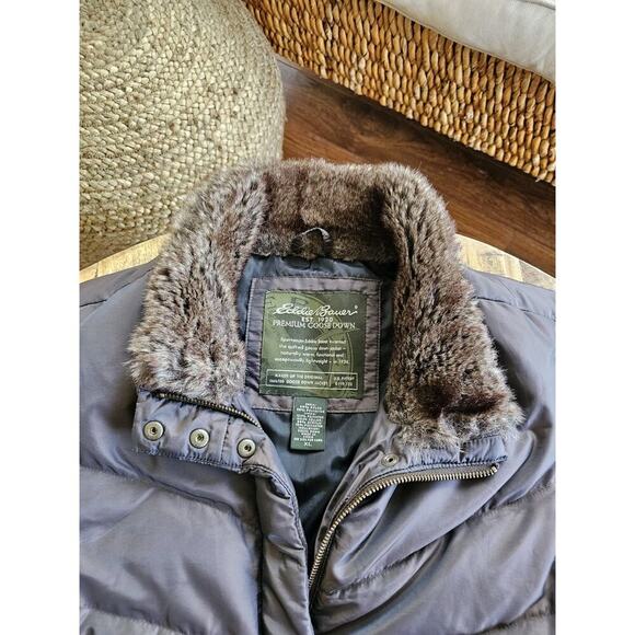 Eddie Bauer Goose Down Vest Brown Faux Fur Collar Women’s Size Medium - Picture 4 of 10